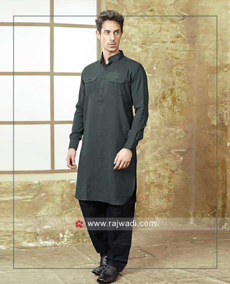 Bottle Green Color Pathani