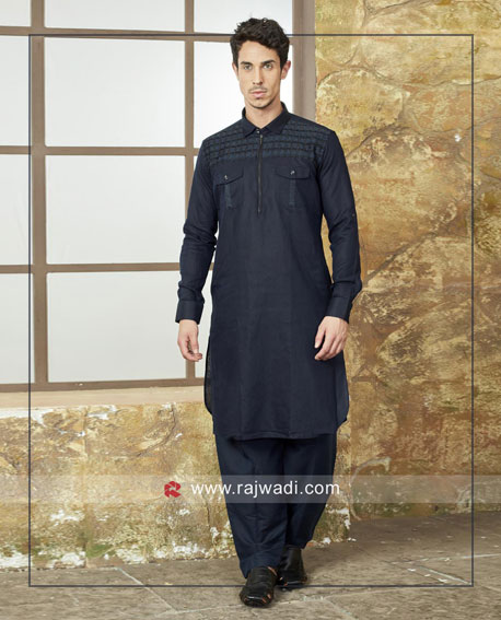 Stylish Navy Color Pathani For Eid