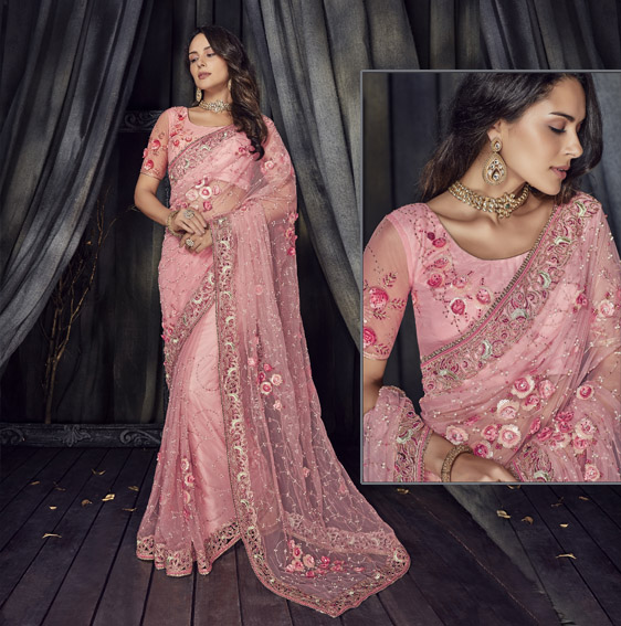 embroidered-pink-net-saree