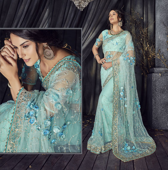 Sky-Blue-Net-saree