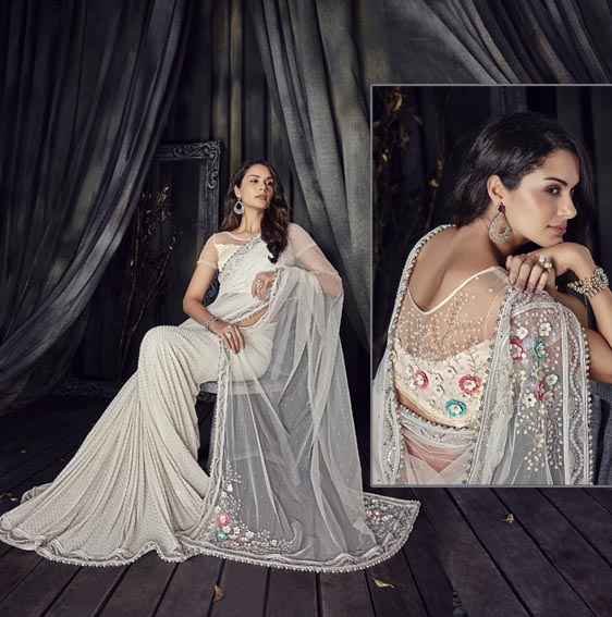 White-Net-saree