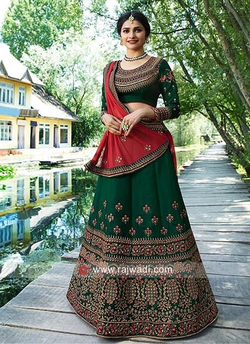 Single Dupatta draped like a Gujarati Saree