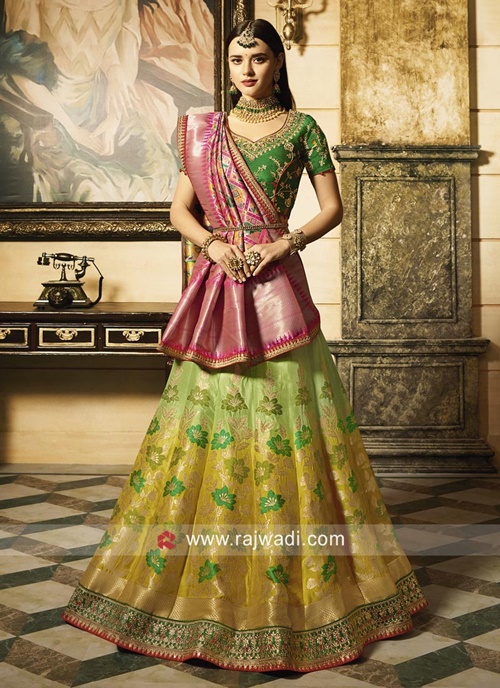 Single dupatta draped like a saree with waist belt